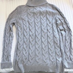 Qi Light Gray Cable Knit Turtleneck Sweater